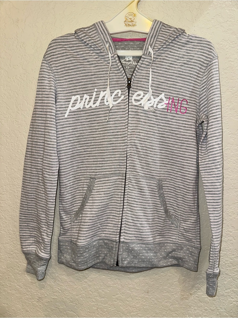 Disney Parks XS Gray & Pink Princessing Full Zip Hoodie Lightweight Jacket